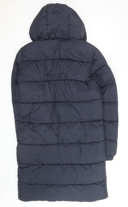Superdry Men Blue Longline Puffer Coat Hooded Winter Jacket M