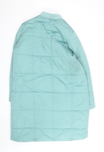 Tu Women Green Long Puffer Coat Size 14 Quilted Zip Winter Jacket