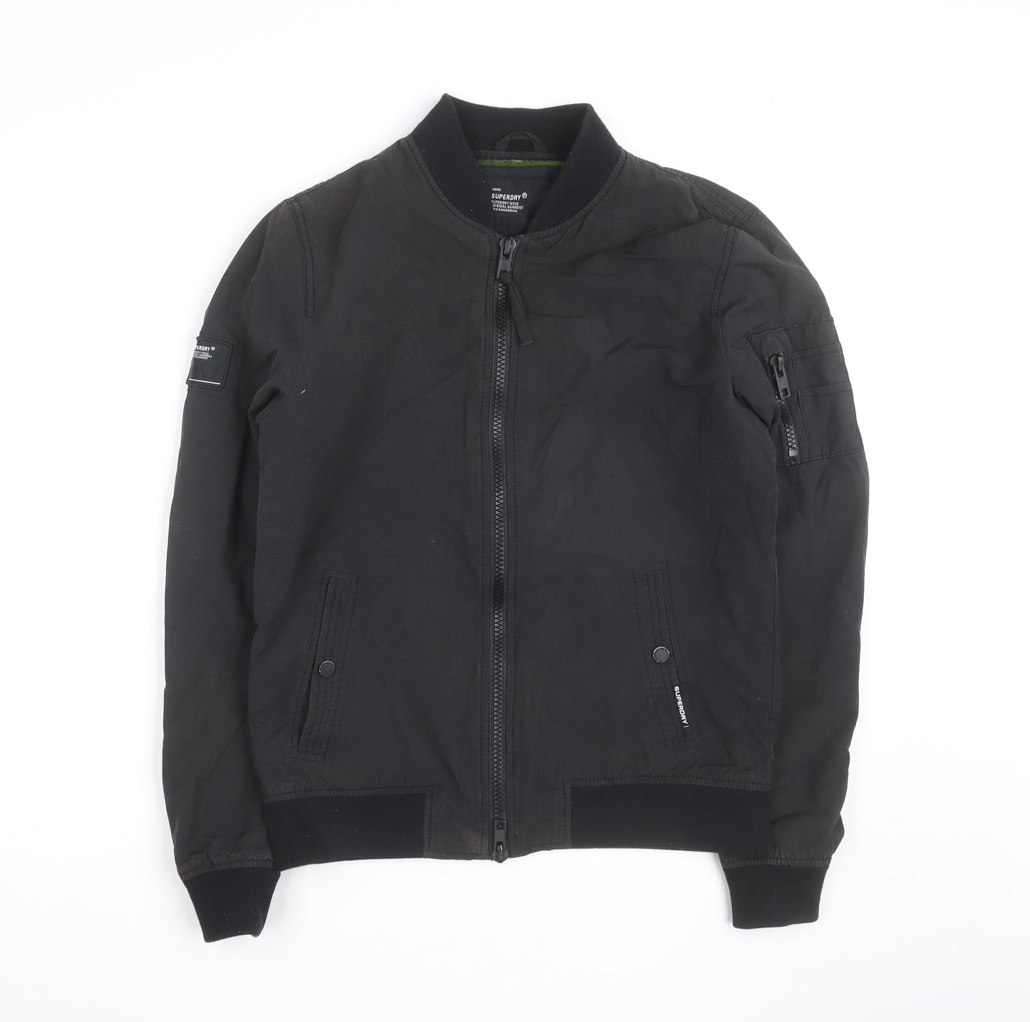 Superdry Men's Black Small Bomber Jacket Classic Stand-Up Collar