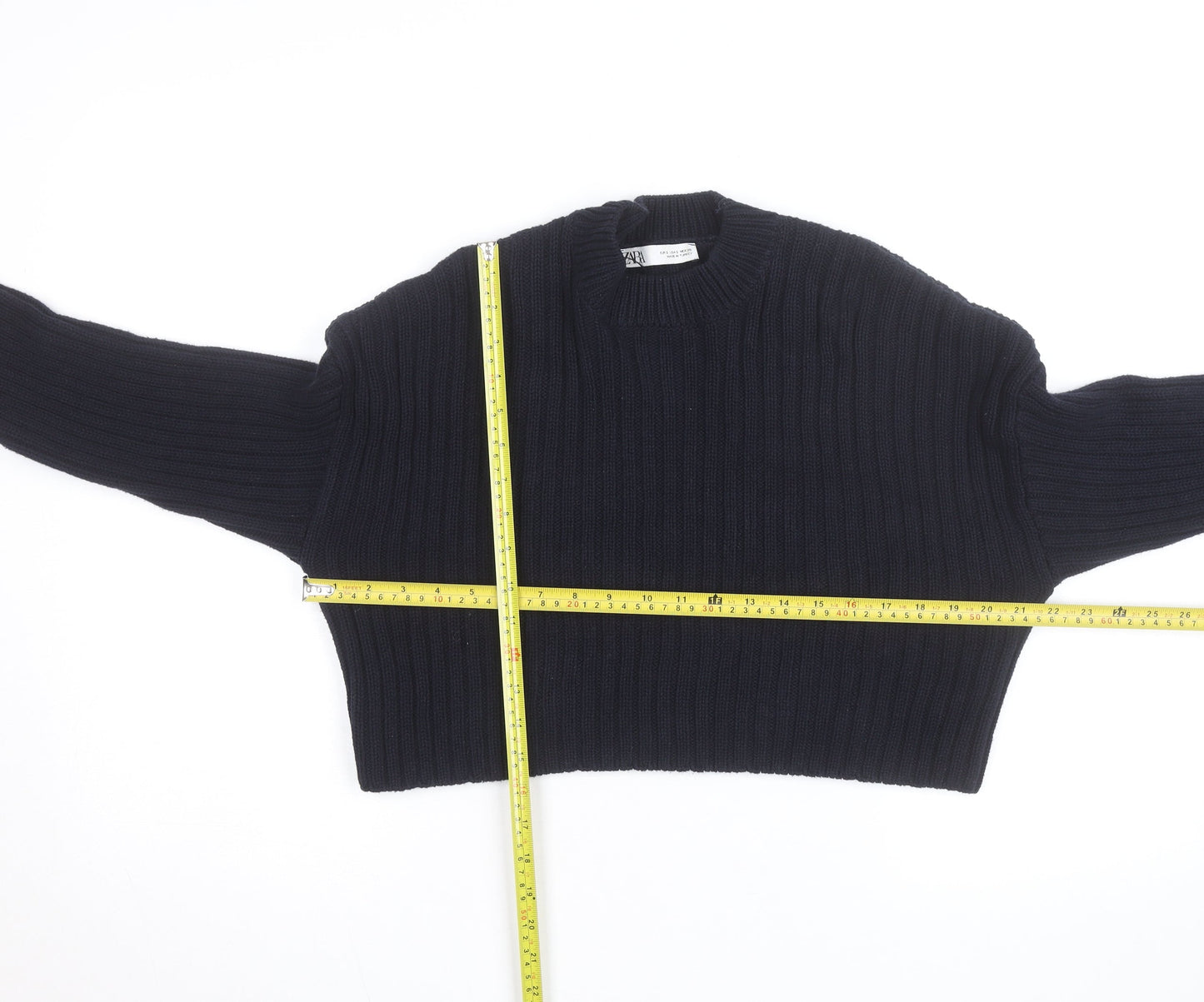 Zara Women's Black Chunky Knit Crew Neck Jumper Size S