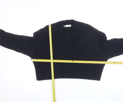 Zara Women's Black Chunky Knit Crew Neck Jumper Size S