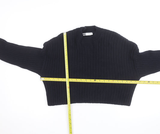 Zara Women's Black Chunky Knit Crew Neck Jumper Size S