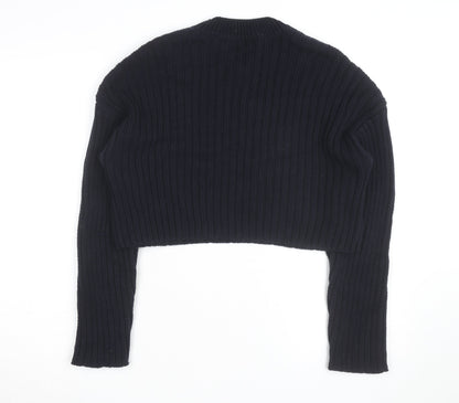 Zara Women's Black Chunky Knit Crew Neck Jumper Size S