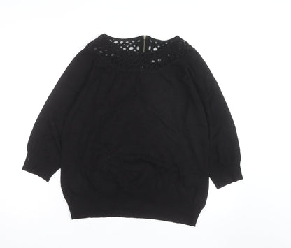 Per Una Women's Black Size 14 Crochet Neck Pullover Jumper