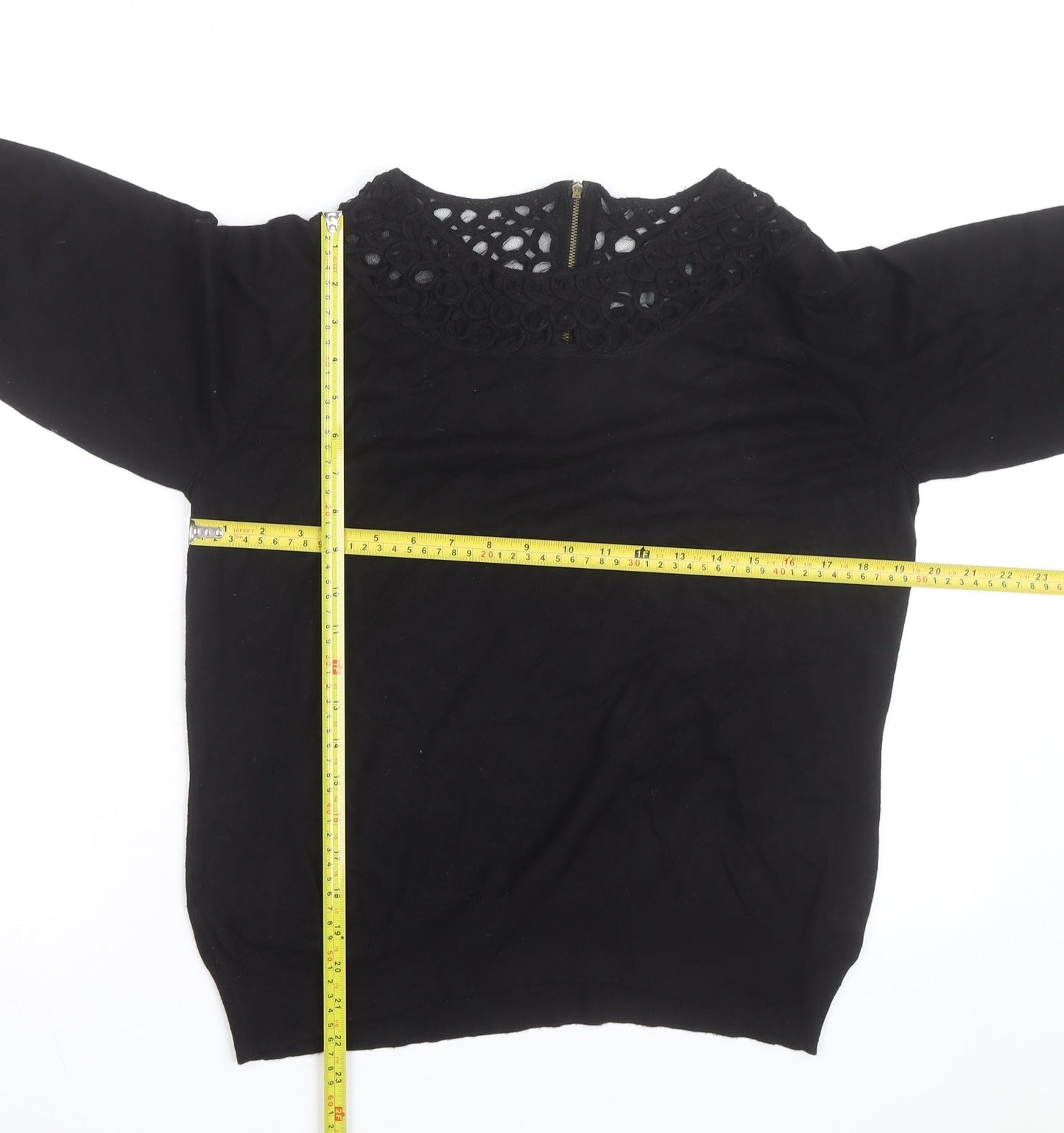 Per Una Women's Black Size 14 Crochet Neck Pullover Jumper