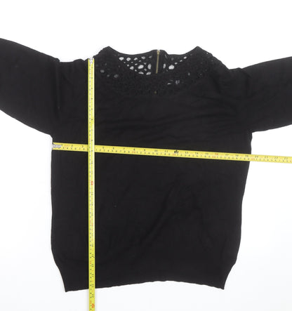 Per Una Women's Black Size 14 Crochet Neck Pullover Jumper