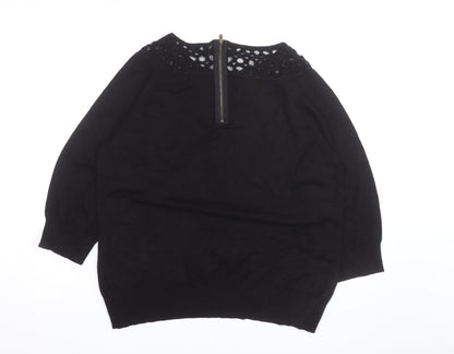 Per Una Women's Black Size 14 Crochet Neck Pullover Jumper