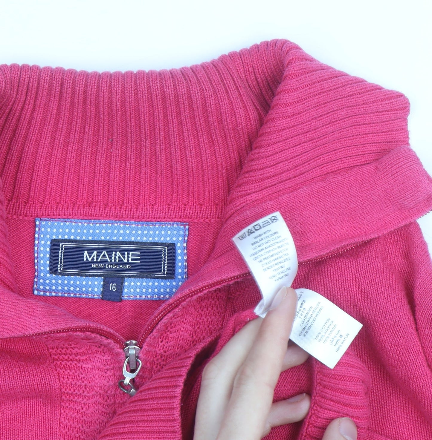 Maine New England Womens Pink Full Zip Cotton Jumper Size 16