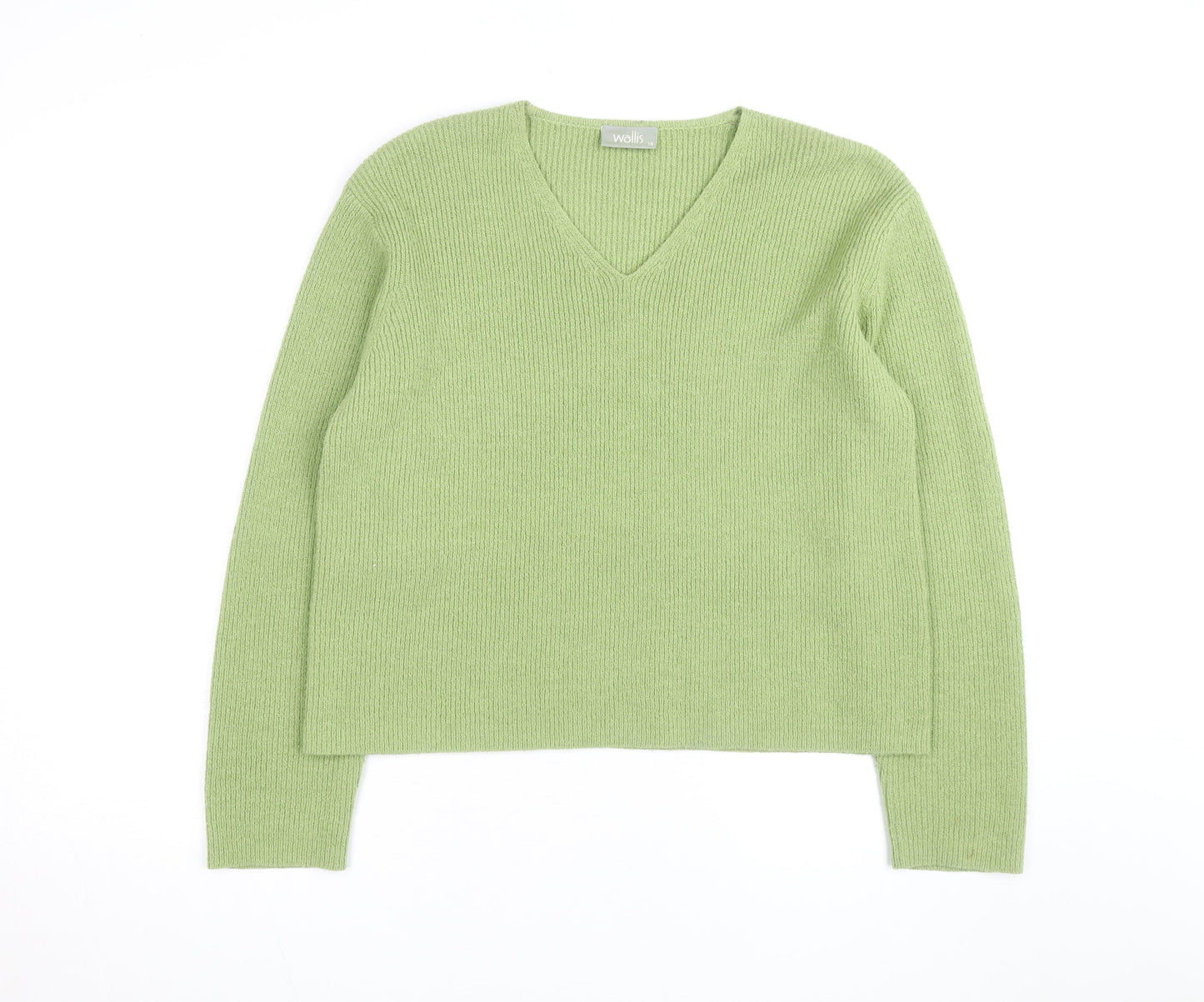 Wallis Women Green V-Neck Wool Blend Knit Jumper Size 14