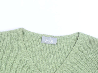 Wallis Women Green V-Neck Wool Blend Knit Jumper Size 14