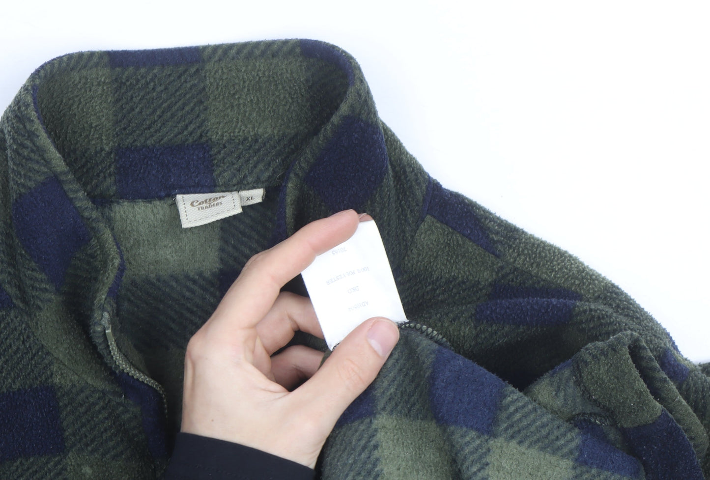 Cotton Traders Men's Green Check Fleece Full Zip Jacket XL