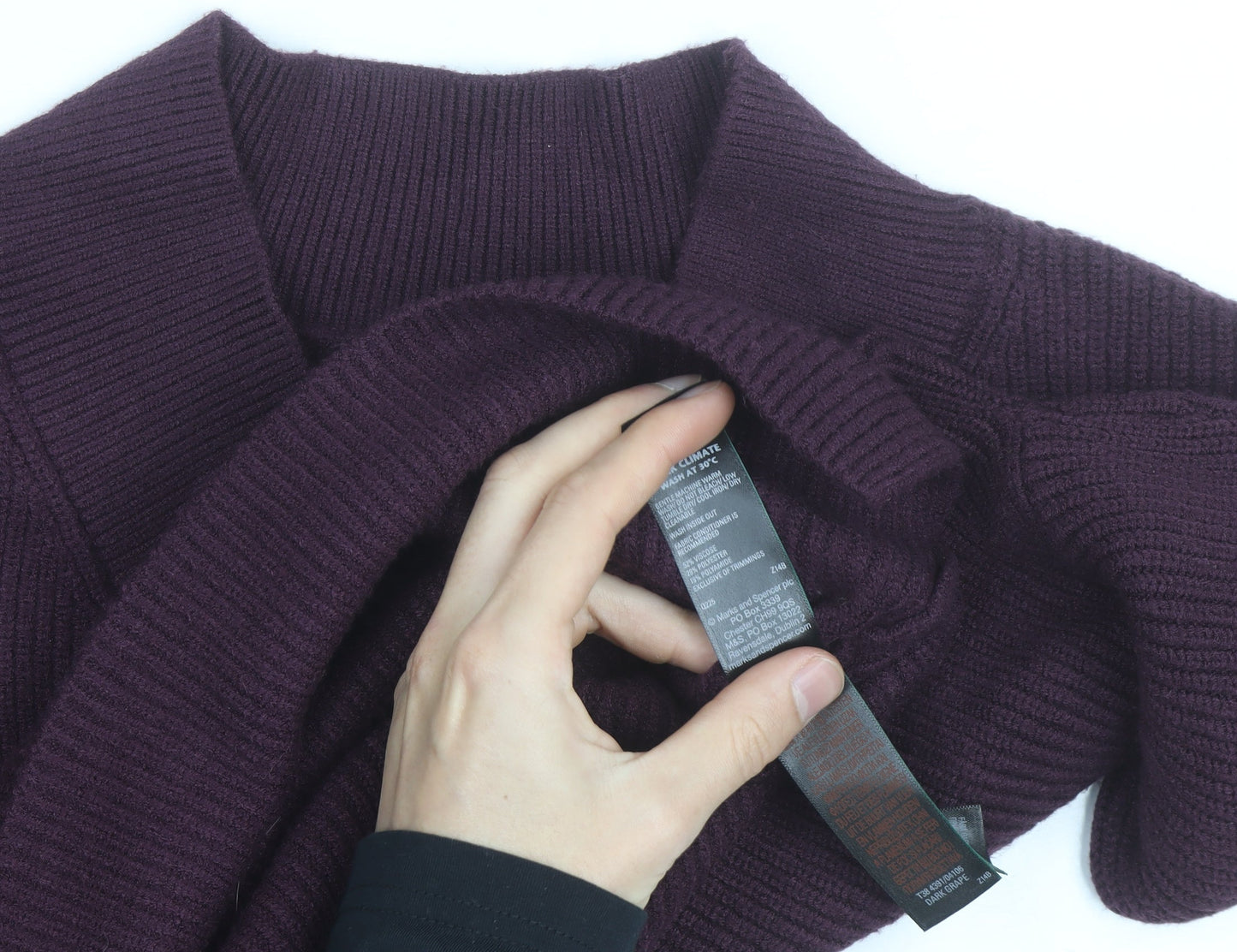 Marks and Spencer Women's Purple V-Neck Rib Knit Jumper Size S