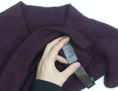 Marks and Spencer Women's Purple V-Neck Rib Knit Jumper Size S