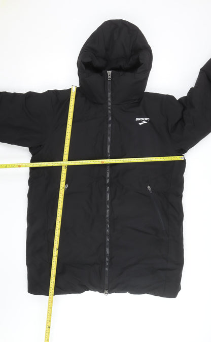 Brooks Men's Black Hooded Puffer Jacket M Winter Warm