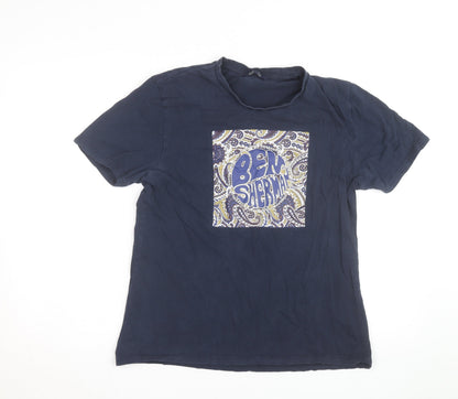 Ben Sherman Men's Blue Paisley Graphic Cotton T-Shirt Size L