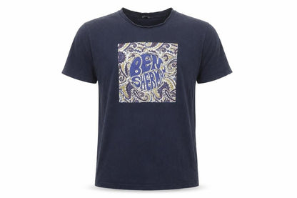 Ben Sherman Men's Blue Paisley Graphic Cotton T-Shirt Size L