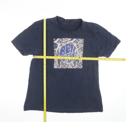 Ben Sherman Men's Blue Paisley Graphic Cotton T-Shirt Size L