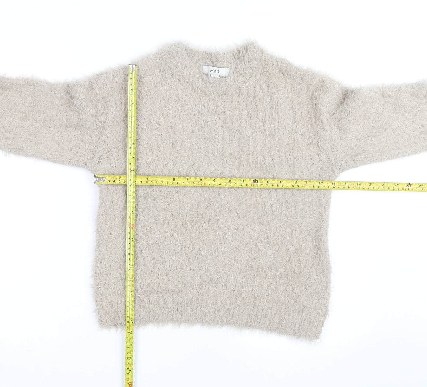 Marks and Spencer Men’s Beige Fluffy Knit Crew Neck Jumper Size S