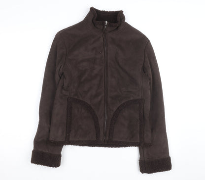 Editions Women's Brown Faux Suede Fleece Lined Bomber Jacket Size 10
