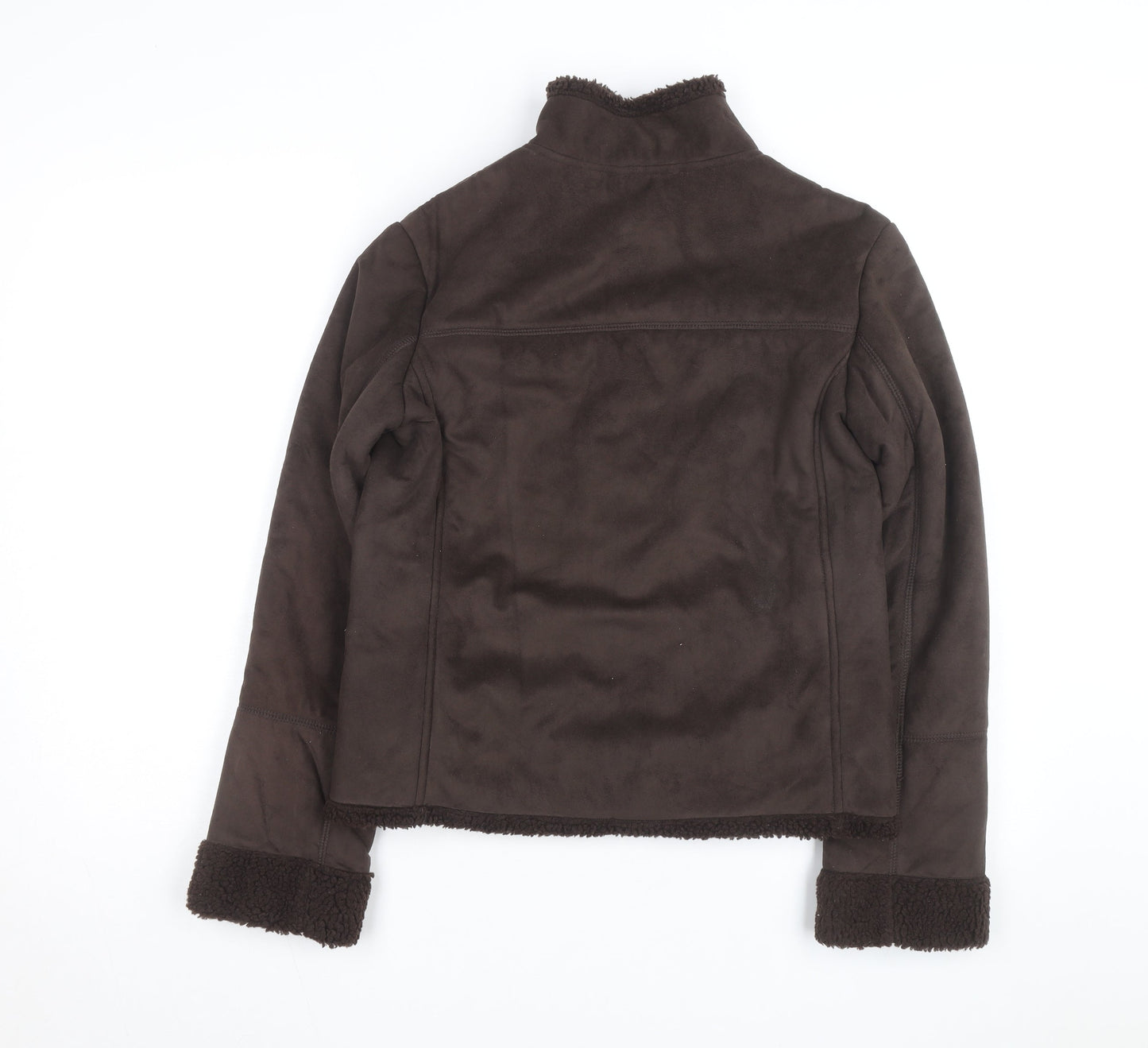 Editions Women's Brown Faux Suede Fleece Lined Bomber Jacket Size 10
