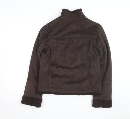 Editions Women's Brown Faux Suede Fleece Lined Bomber Jacket Size 10