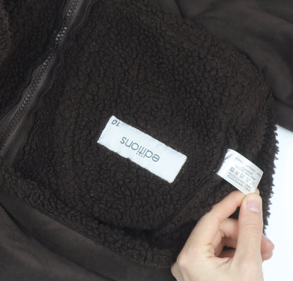 Editions Women's Brown Faux Suede Fleece Lined Bomber Jacket Size 10