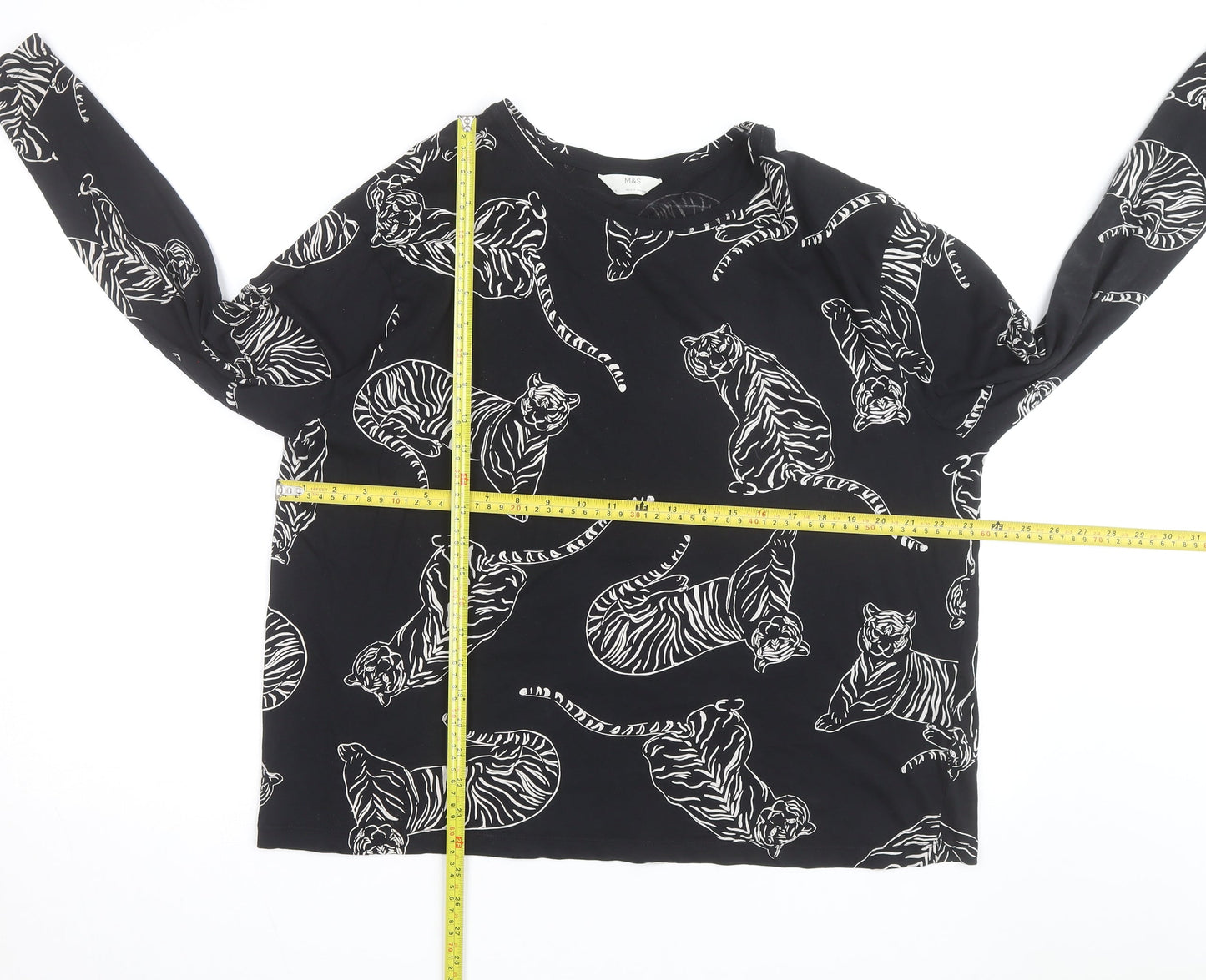 Marks and Spencer Womens Black Animal Print Long Sleeve Cotton T-Shirt XL