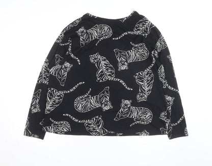Marks and Spencer Womens Black Animal Print Long Sleeve Cotton T-Shirt XL