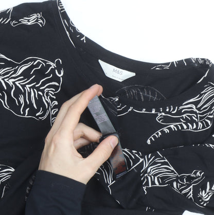 Marks and Spencer Womens Black Animal Print Long Sleeve Cotton T-Shirt XL