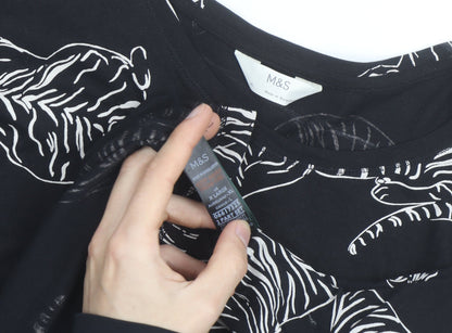 Marks and Spencer Womens Black Animal Print Long Sleeve Cotton T-Shirt XL