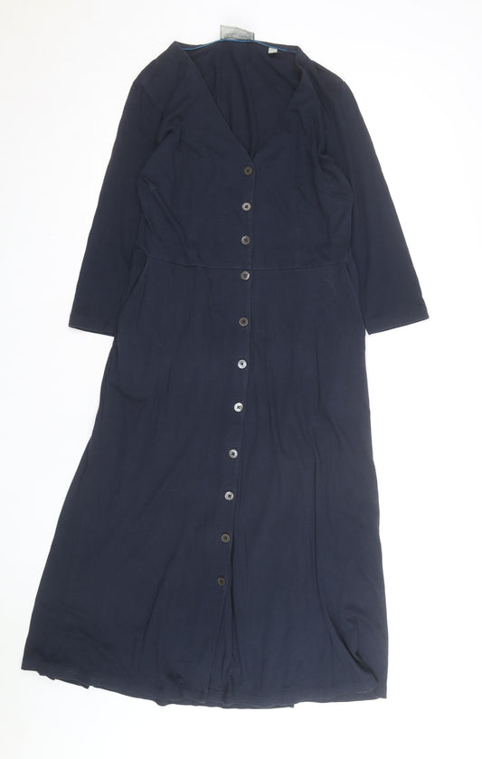 Schöffel Women Blue Midi Shirt Dress Size 12 Button Up Casual