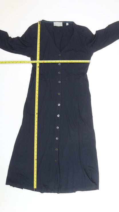 Schöffel Women Blue Midi Shirt Dress Size 12 Button Up Casual