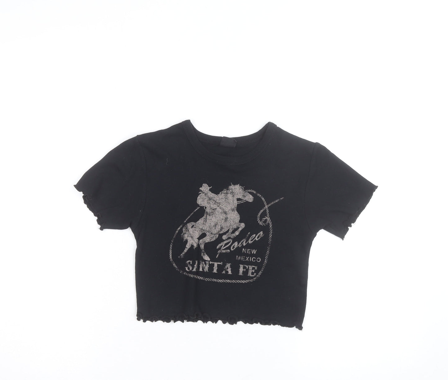 ZARA Women’s Black Cropped Western Rodeo Graphic T-Shirt Size S