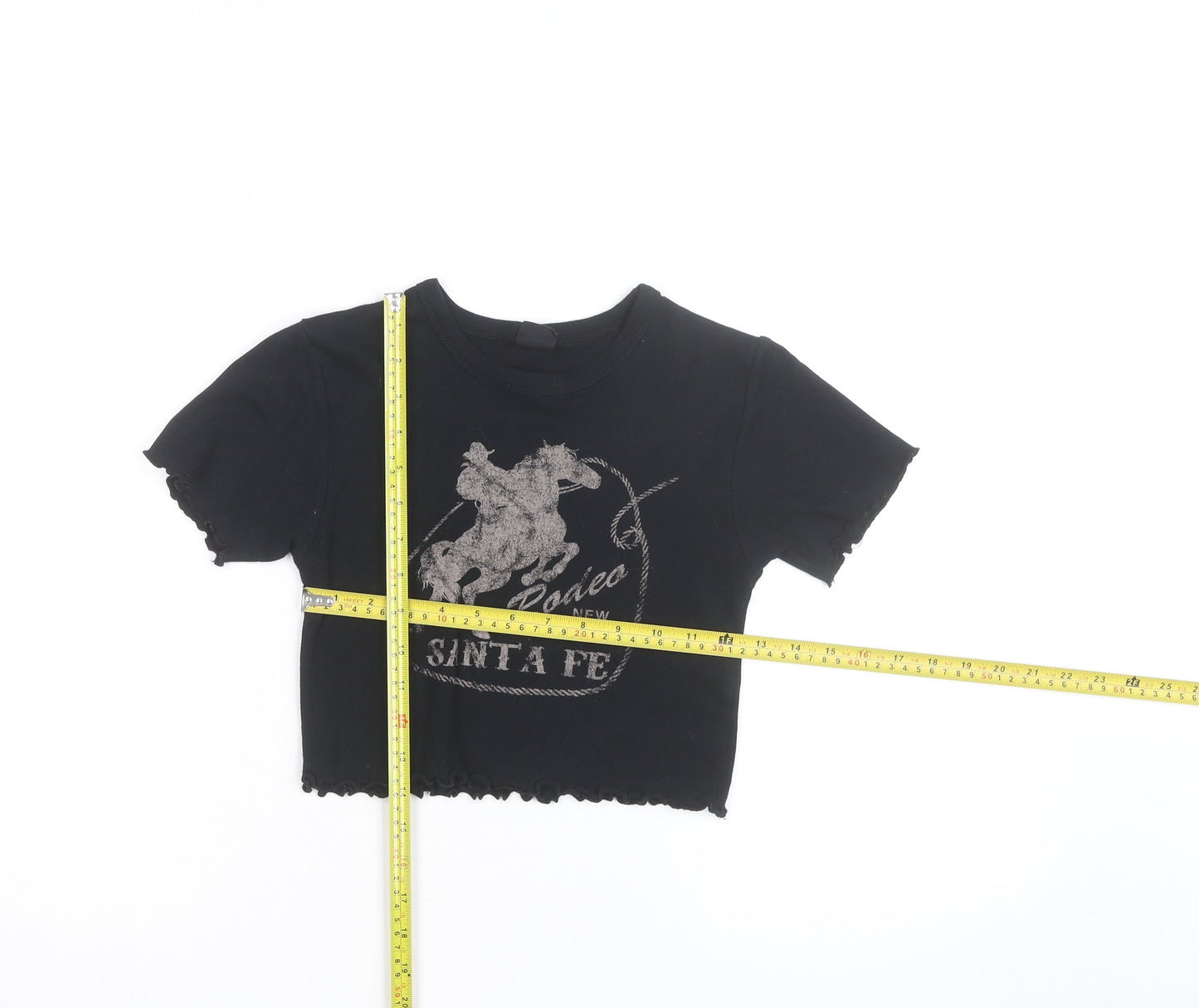 ZARA Women’s Black Cropped Western Rodeo Graphic T-Shirt Size S