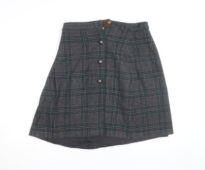 Alice Collins Women’s Grey Check Wool Blend A-Line Skirt Size 12