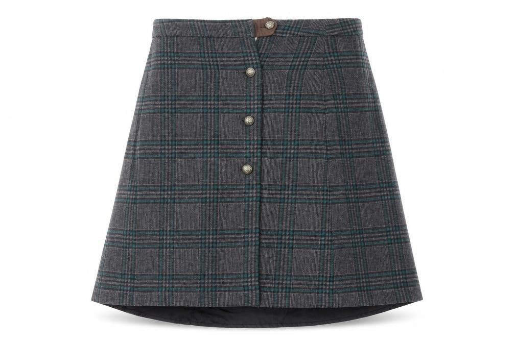 Alice Collins Women’s Grey Check Wool Blend A-Line Skirt Size 12