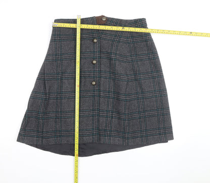 Alice Collins Women’s Grey Check Wool Blend A-Line Skirt Size 12