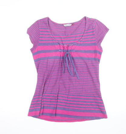 White Stuff Women's Multicoloured Striped Cotton Scoop Neck T-Shirt Size 12