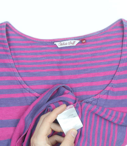 White Stuff Women's Multicoloured Striped Cotton Scoop Neck T-Shirt Size 12