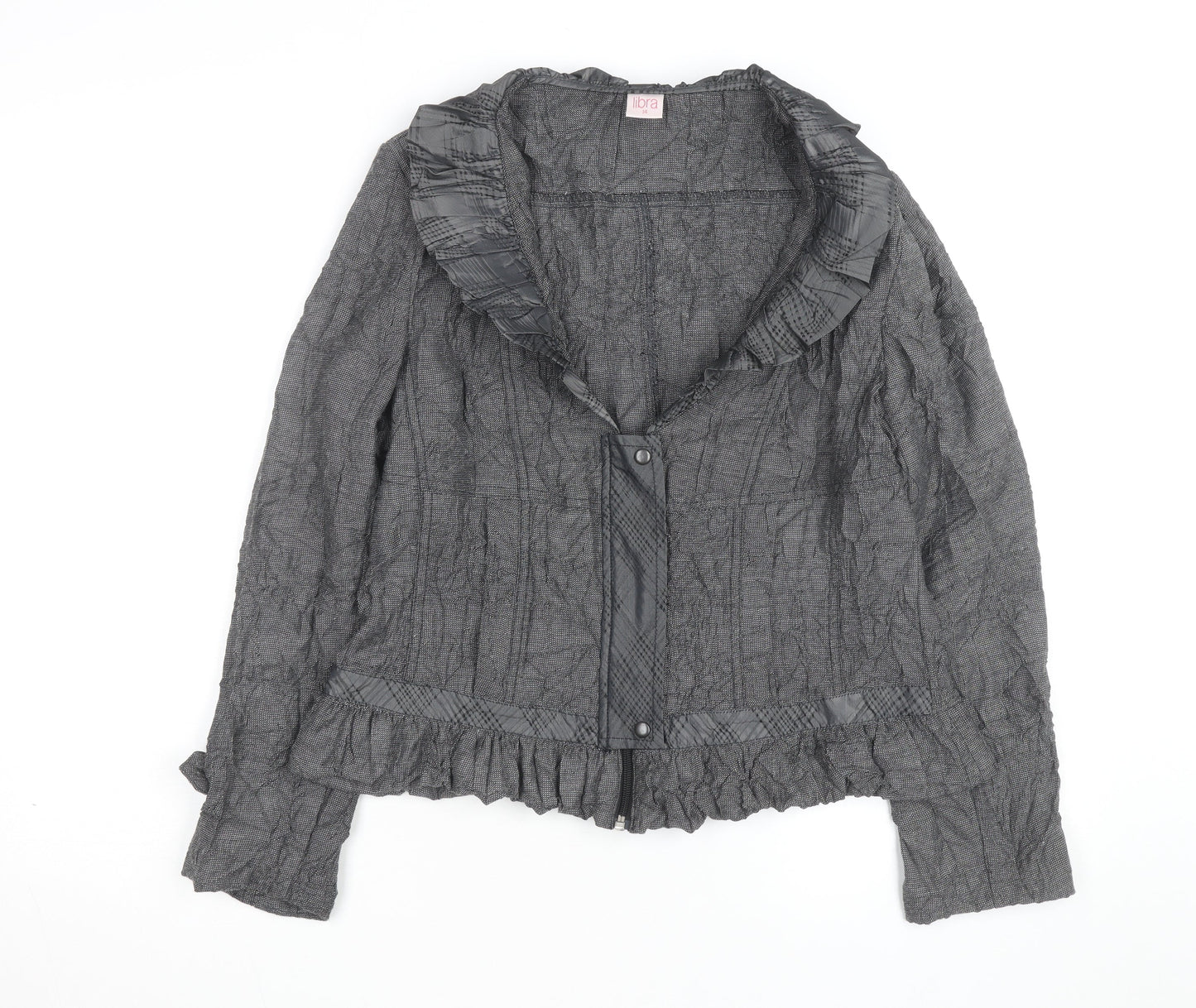 Libra Women’s Grey Ruffle Long Sleeve Blouse Size 14