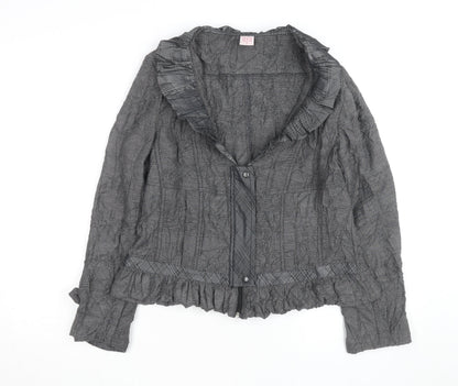 Libra Women’s Grey Ruffle Long Sleeve Blouse Size 14
