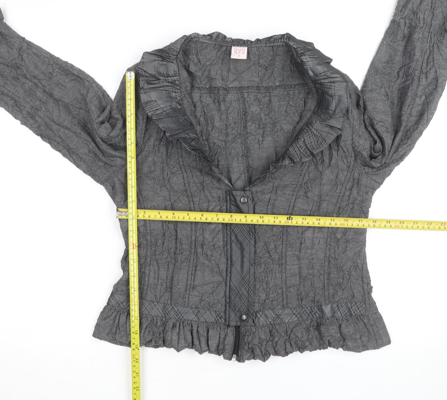 Libra Women’s Grey Ruffle Long Sleeve Blouse Size 14