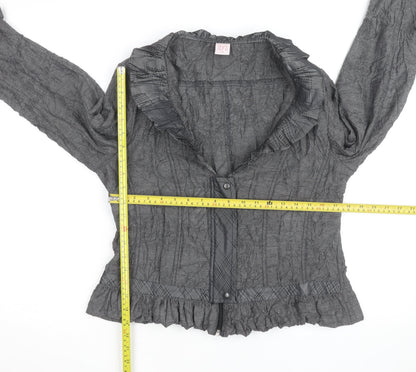 Libra Women’s Grey Ruffle Long Sleeve Blouse Size 14