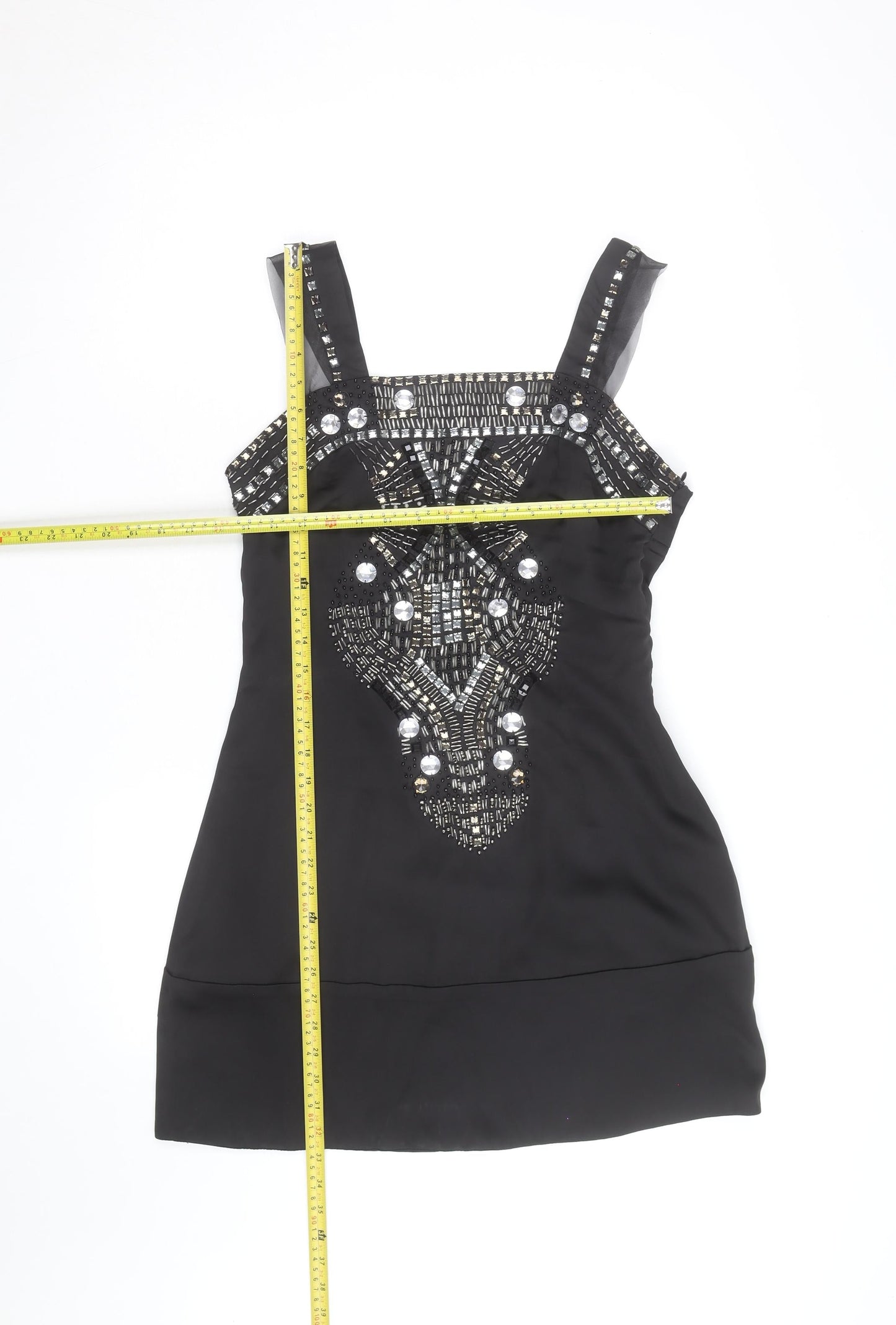 Cotton Club Women's Black Beaded Satin Camisole Tank Top Size 12