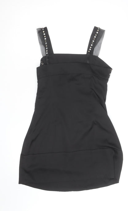 Cotton Club Women's Black Beaded Satin Camisole Tank Top Size 12