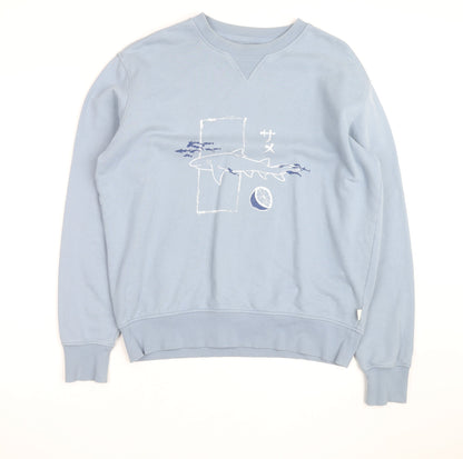 Marks and Spencer Men's Blue Shark Graphic Pullover Sweatshirt Medium