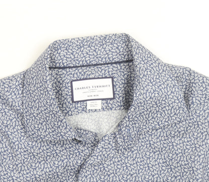 Charles Tyrwhitt Men Blue Floral Slim Fit Cotton Long Sleeve Shirt 15.5