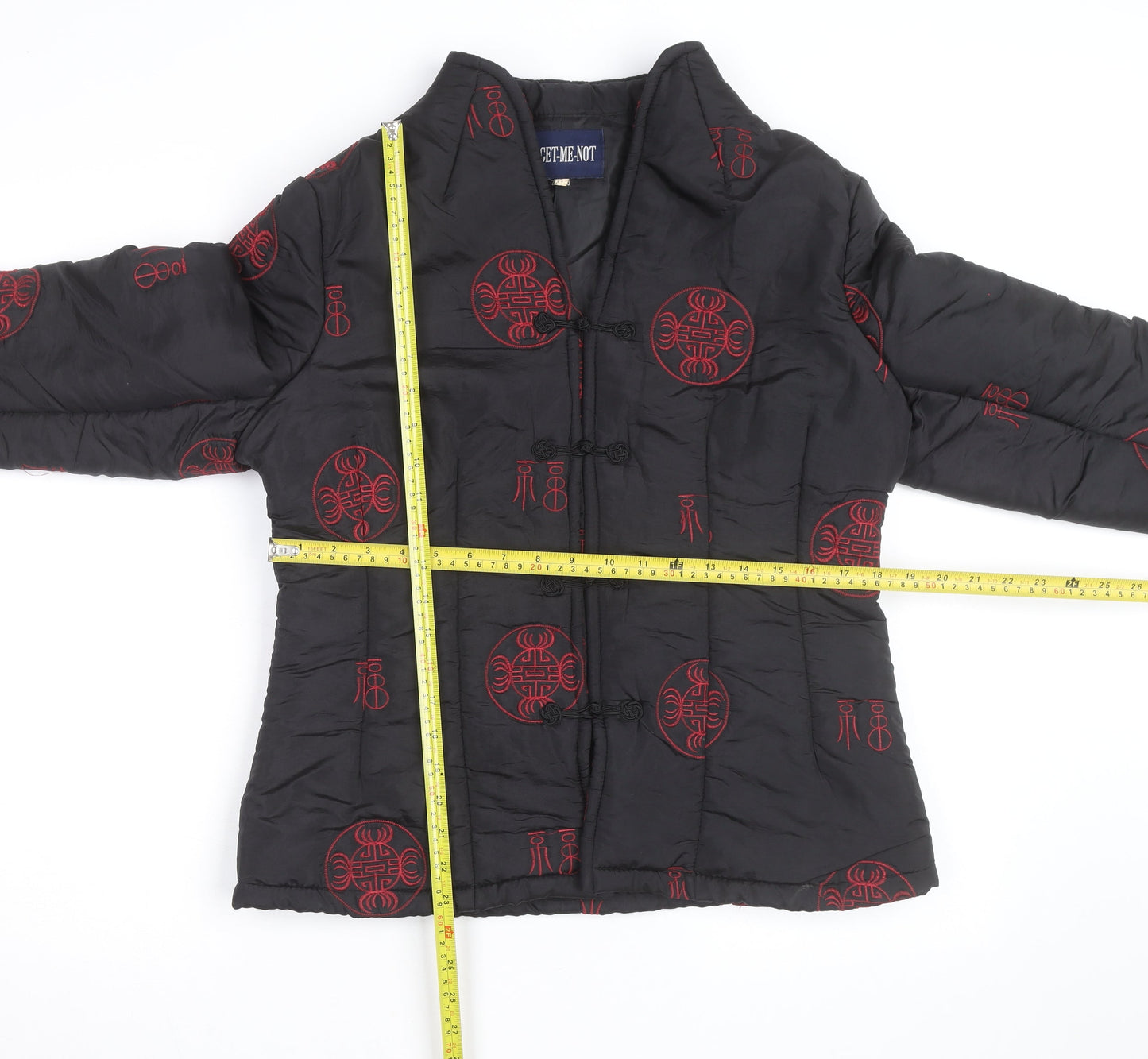 Forget-Me-Not Unisex Black Quilted Embroidered Cotton Jacket XS