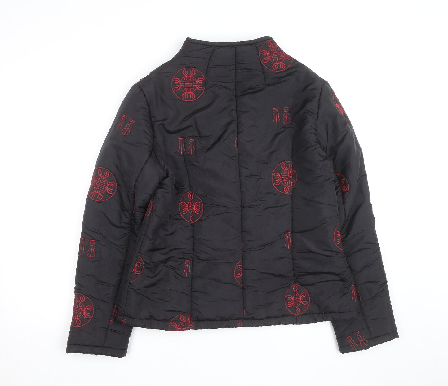 Forget-Me-Not Unisex Black Quilted Embroidered Cotton Jacket XS