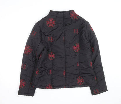 Forget-Me-Not Unisex Black Quilted Embroidered Cotton Jacket XS